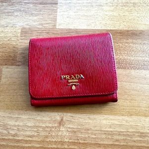 Prada Trifold Saffiano Leather Wallet Red
